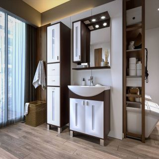 Зеркальный шкаф с подсветкой Бриклаер Бали 4627125411816 левый 62 см венге/белый